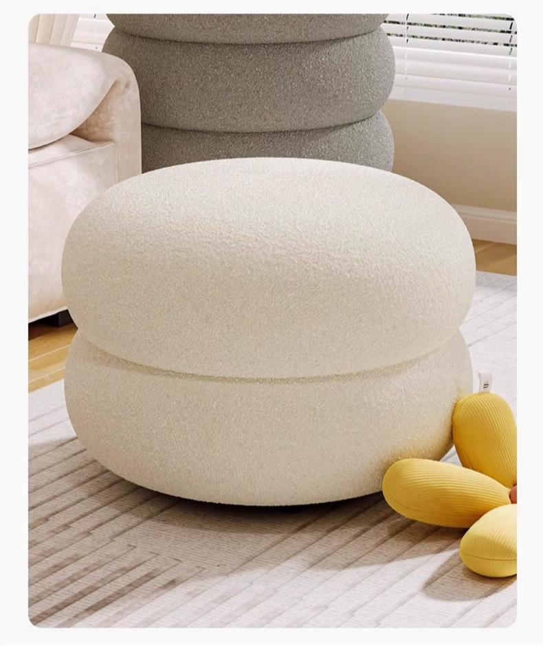 Small Stool Home Cream Style Living Room Round Stool Sofa Stool Low Stool Home Shoe Changing Stool Lamb Velvet Stool