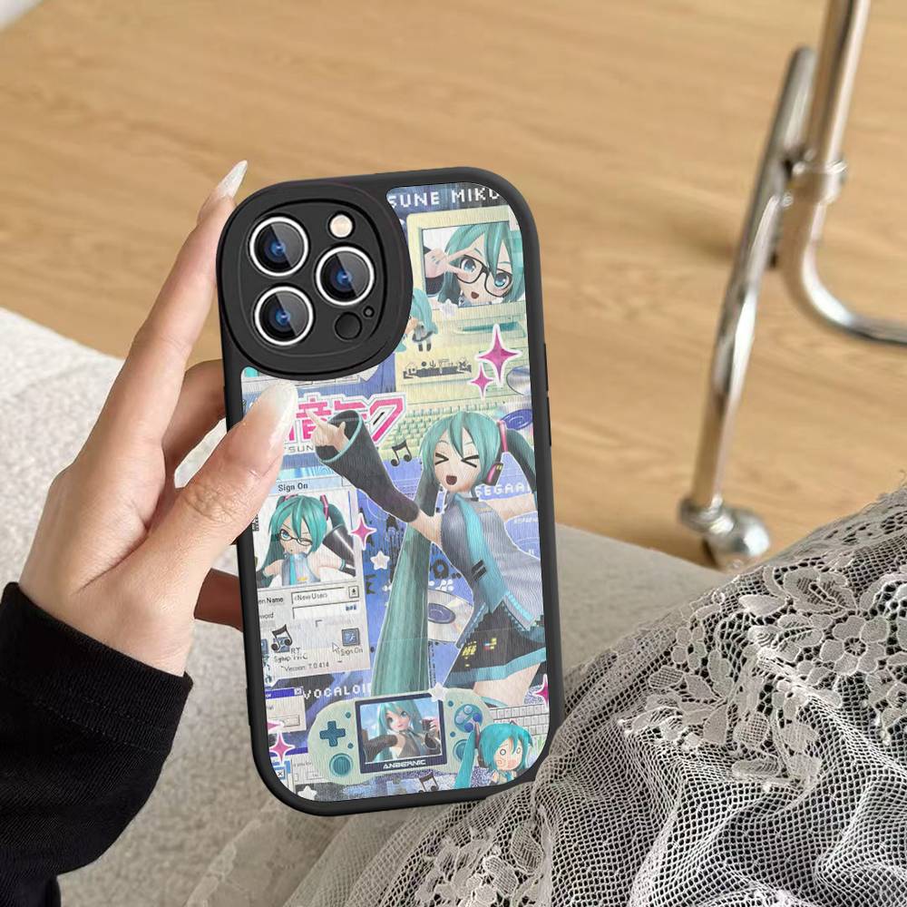 Kawaii H-Hatsune Miku Phone Case For IPhone 16 15 14 13 12 11 Pro Max Plus Leather Soft Cover