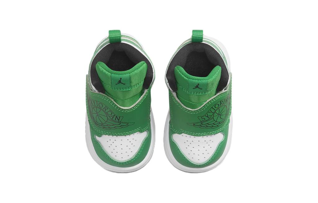 Jordan Air Jordan 1 TD Leder Rutschfest Anti-Kick High-Top Kleinkindschuhe Grün Weiß Baby und Kleinkind BQ7196-301
