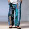 Men's Color Block Patchwork Pants Trousers Mid Waist Drawstring Elastic Waist Hawaiian Casual Outdoor Straight Leg Trousers