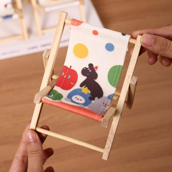 Phone Stand Solid Wood Canvas Construction Mini Lounge Chair Design Multi-Angle Adjustable Phone Holder Desktop Ornament