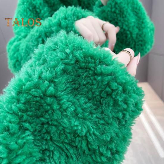 Winter Lady Coat Thickened Double-sided Faux Fleece Solid Color Stand Collar Neck Protection Letter Decor Long Sleeves Keep Warm Outdoor Travel