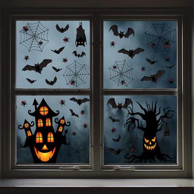 4 Halloween Haunted House Bat Window Stickers Halloween Party Home Window Glass Refrigerator Door Holiday Decoration Stickers