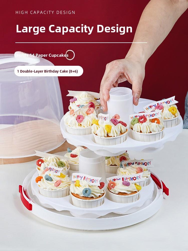 Portable Double Layer 8 Inch Cake Box Transparent Birthday Packaging Paper Cup Box Home Use Bakery DIY Pastry Packaging Box