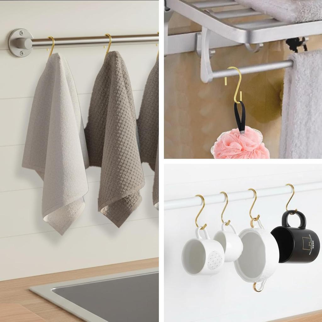 100PCS Gold S Hooks for Hanging,1 Inch Small S Hook, Metal Hanging Hooks Iron Wire Hook Hanger for Hang Jewelry Small Kitchenware Potted Plants Bags