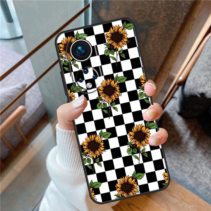 Checkerboard Sunflower For Honor Magic 8 Pro 5 6 7 Lite Case Cover For Honor 90 70 50 400 200 X8a X8b X9a X9b X9c