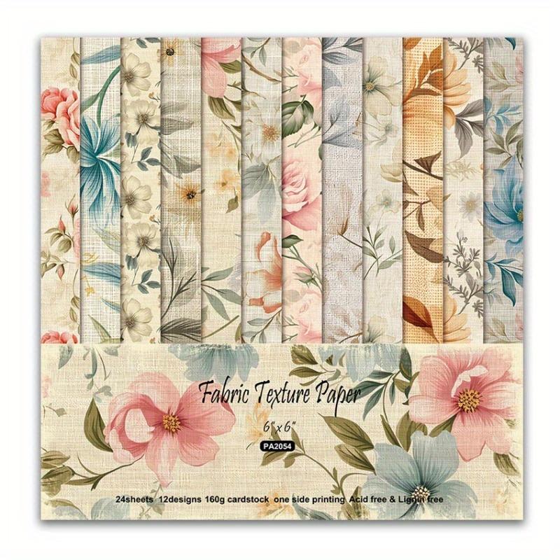24pcs Junk Journaling Craft Paper Flower Crapbook Paper Pad 6x6inch Assorted Pattern Decoupage Cardstock Paper Single-Sided Vintage Scrapbooking DIY
