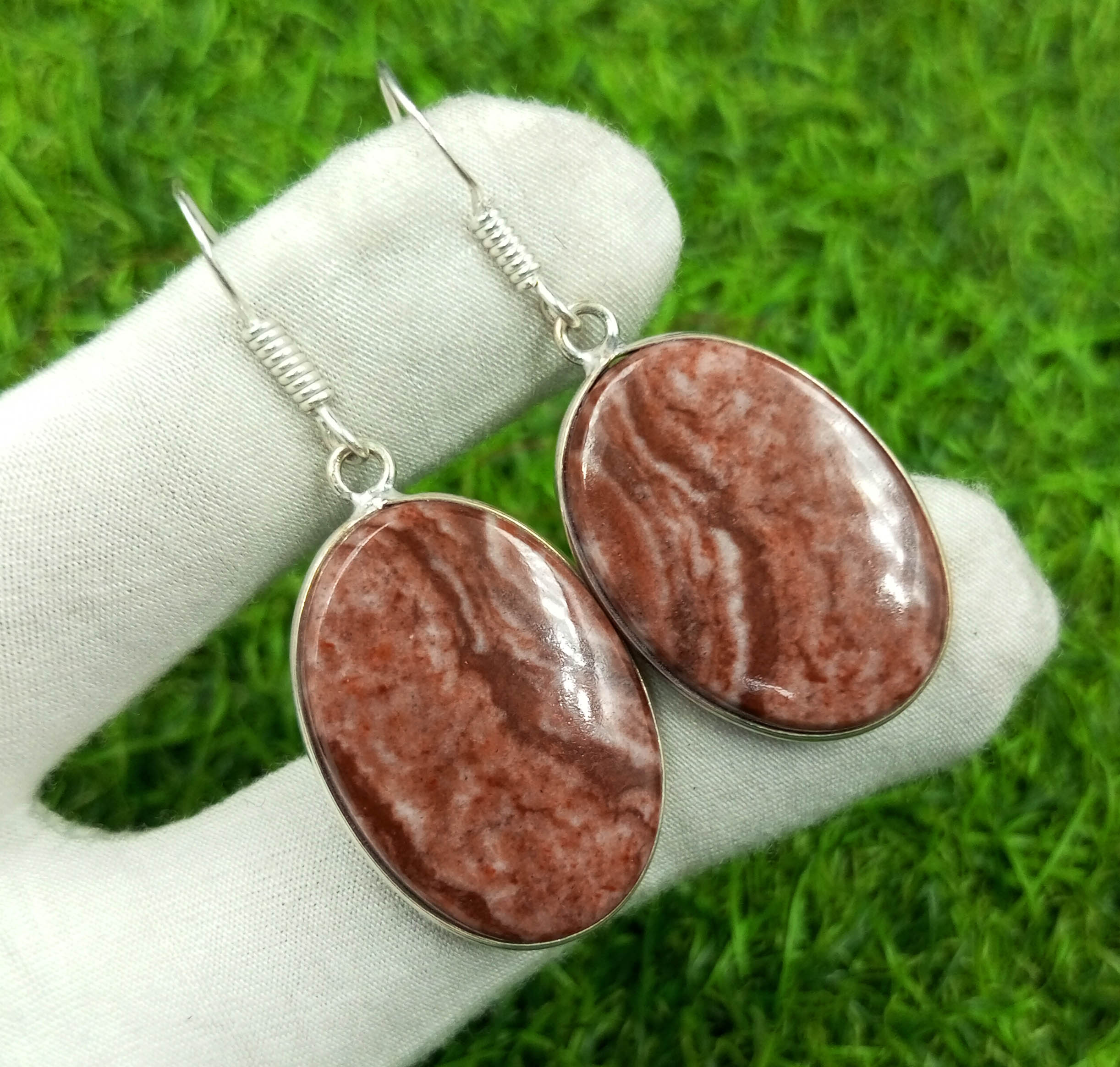 

Натуральный драгоценный камень Rosarita Jasper Gemstone 925 пробы с серебряным покрытием Ovel Shape Bezel Woman Earring