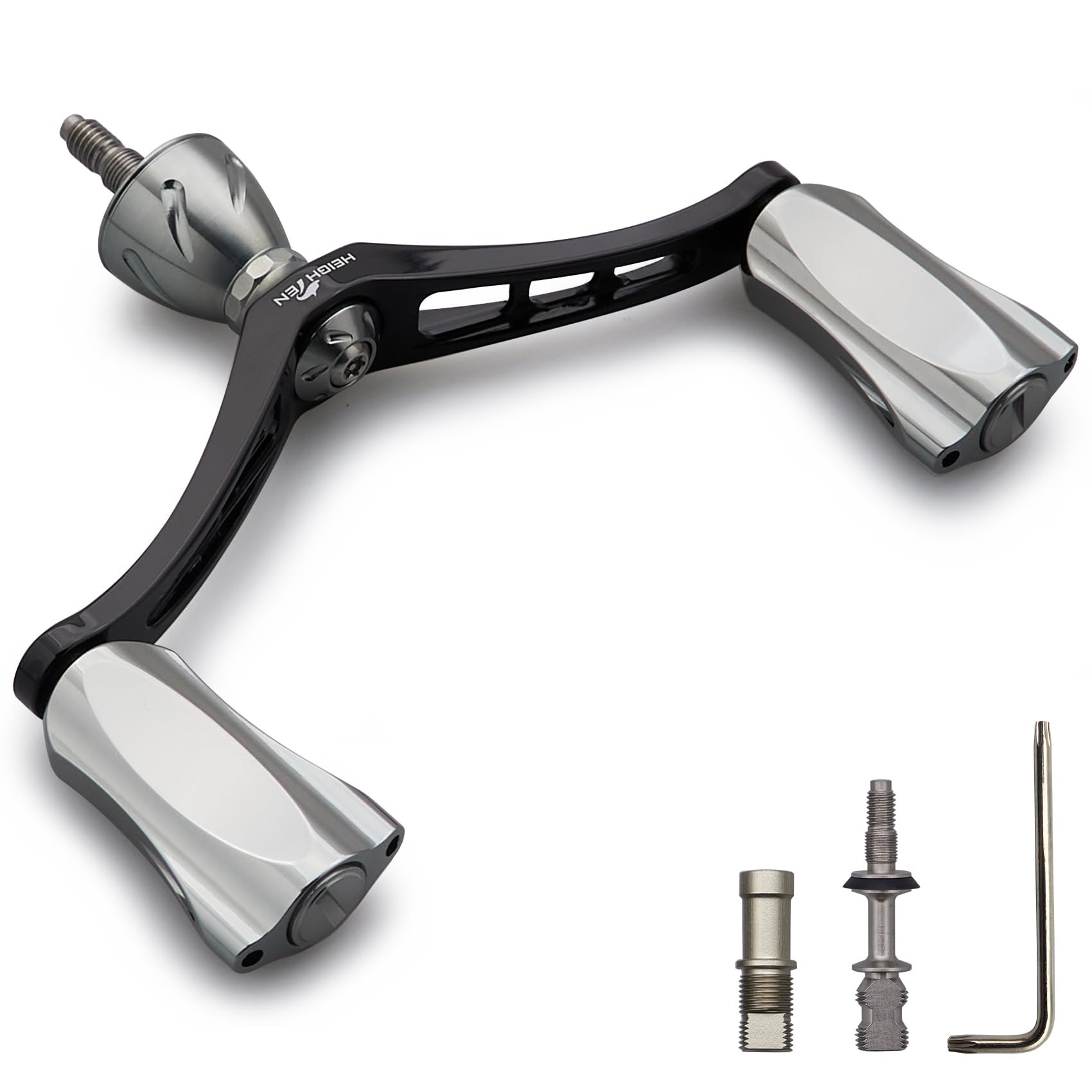 HEIGHTEN 92mm Reel Handle for Shimano and Daiwa Spinning Wing Rocket Series Reels, (Black & Gunmetal) (HT25105)