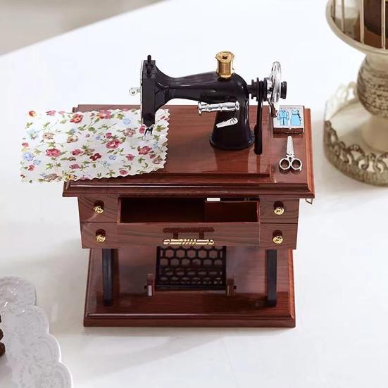 Yousheng Vintage Sewing Machine Music Box, Mini Hand Crank Wind-Up Musical Box, Christmas Anniversary Birthday Gifts for Mom Wife