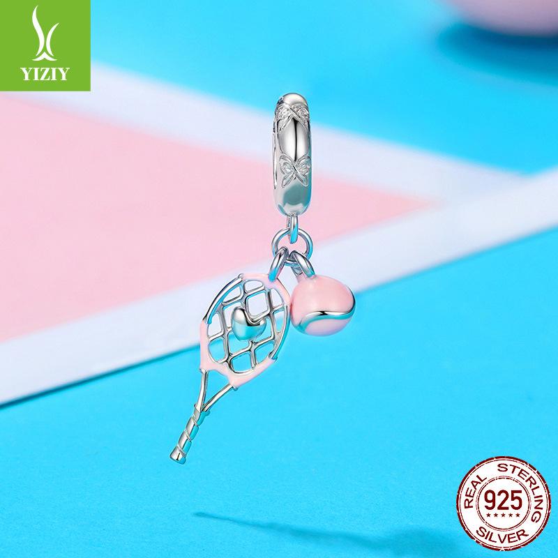 Accessoires Pendentif Tennis Goutte Rose, Exquis et Mignon Argent Sterling S925 Perlé Accessoires de Bijouterie.