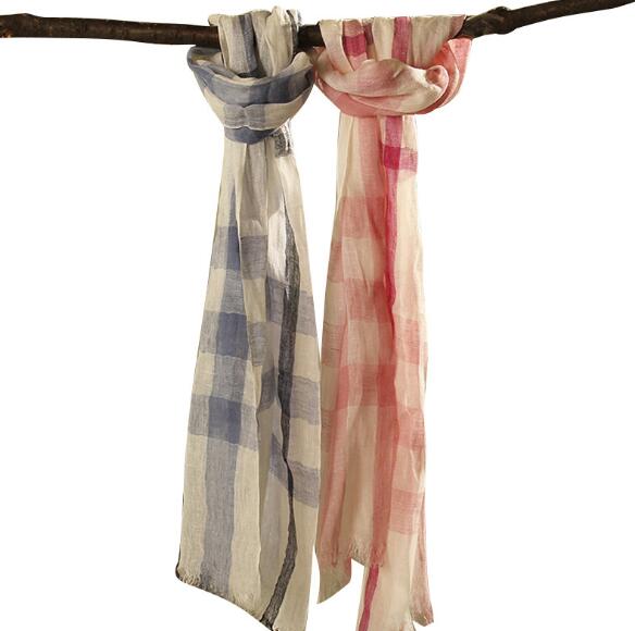 100% Linen Plaid Contrast Tassels Linen Men/Women Scarves Man/Woman Summer Scarf Pashmina Shawls Wraps Head Scarf Bandanas