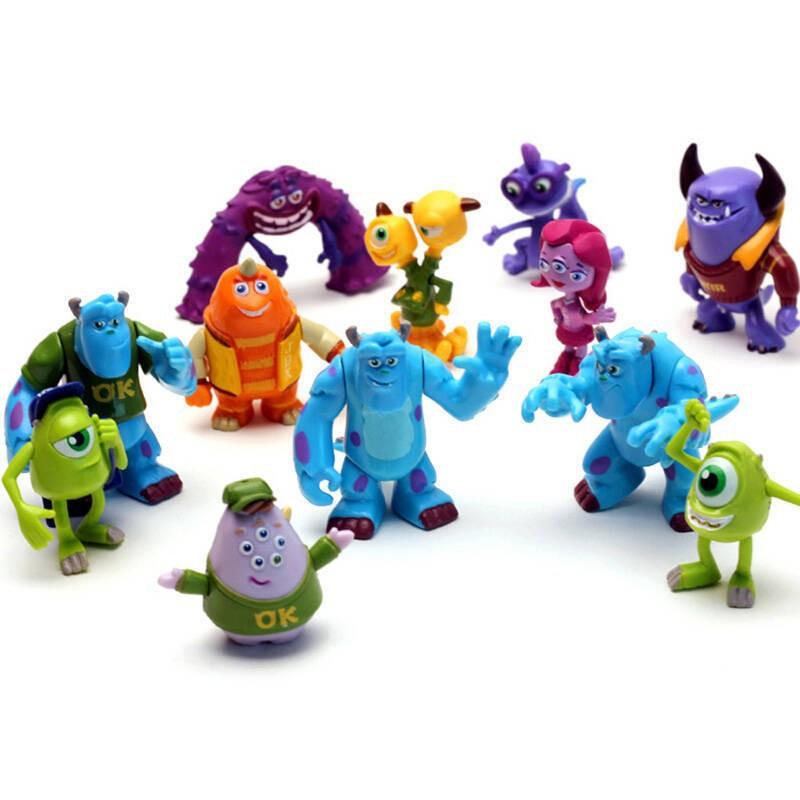 12pcsset Anime Disney Pixar Movie Monsters University Action Figures Sulley Mike Wazowski PVC Model Set Toys for Children Gifts