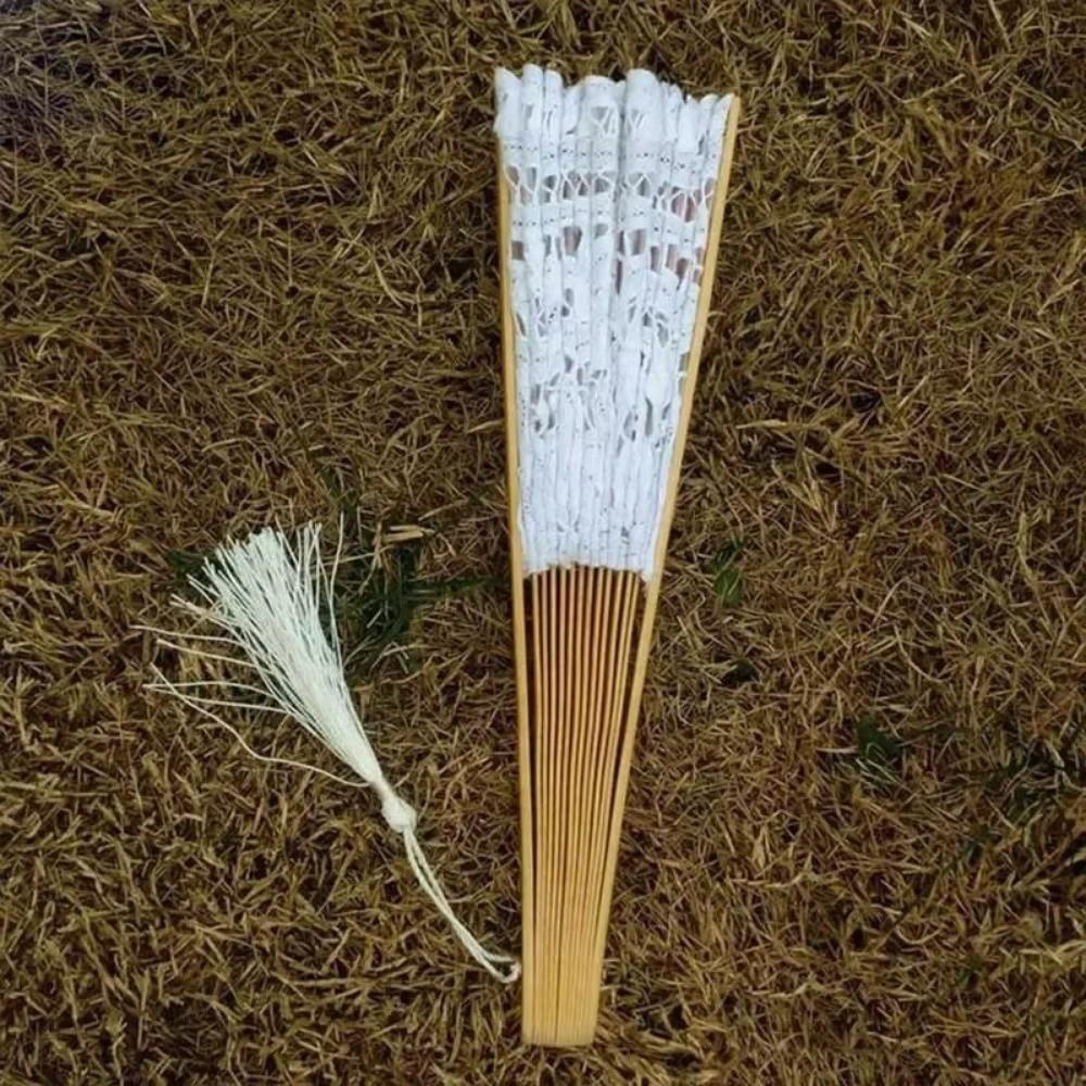 Hollow Ribs Vintage Lace Hand Fan Tassel Pendant Dance Handheld Fan Wedding Party