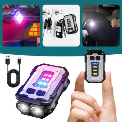 LED-Taschenlampe mit geringem Stromverbrauch und roten und blauen Blinklichtern, wiederaufladbare Schlüsselanhänger-Taschenlampe mit 8 Modi, tragbare Taschenlampe für Camping und Wandern