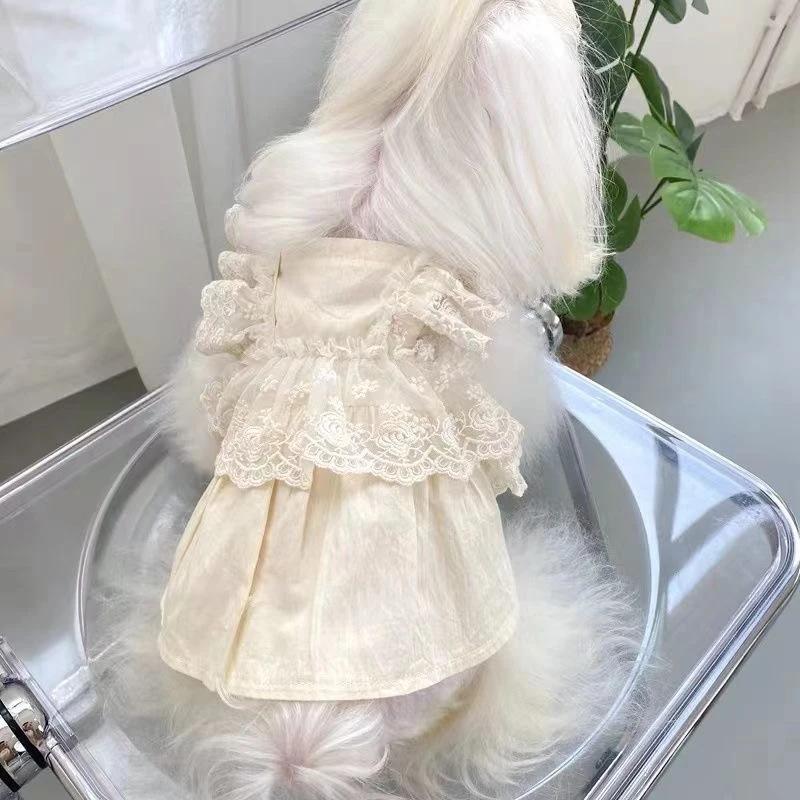 Pet Spring and Autumn Lace Dress Pet Small Dog Teddy Lace Vest Top Cat Thin Dog Dresses for Small Dogs Puppy Clothes