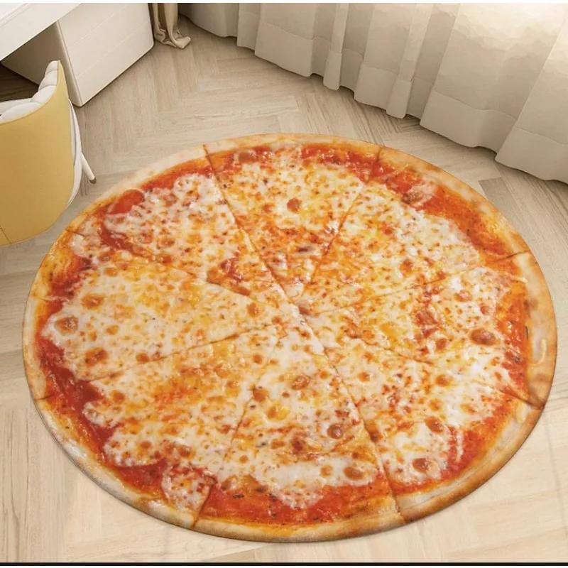 Pizza Cheese Round Area Rug Fast Food Circle Rugs Carpet Circular Carpet for Kitchen Living Room Bedroom Bathroom Decoration