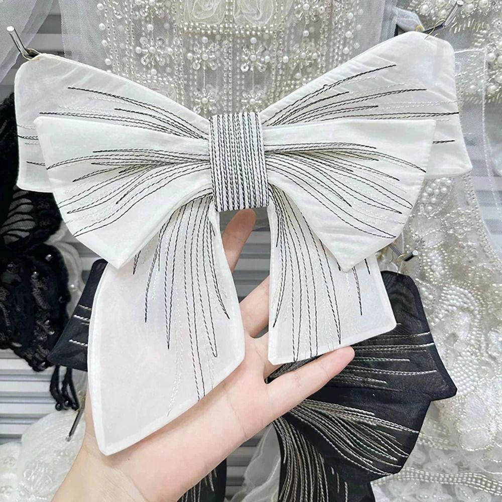 Fashion Handmade Brooch Anti Glare Collar Two Tone Embroidered Patch Big Chiffon Bow Brooch Pins