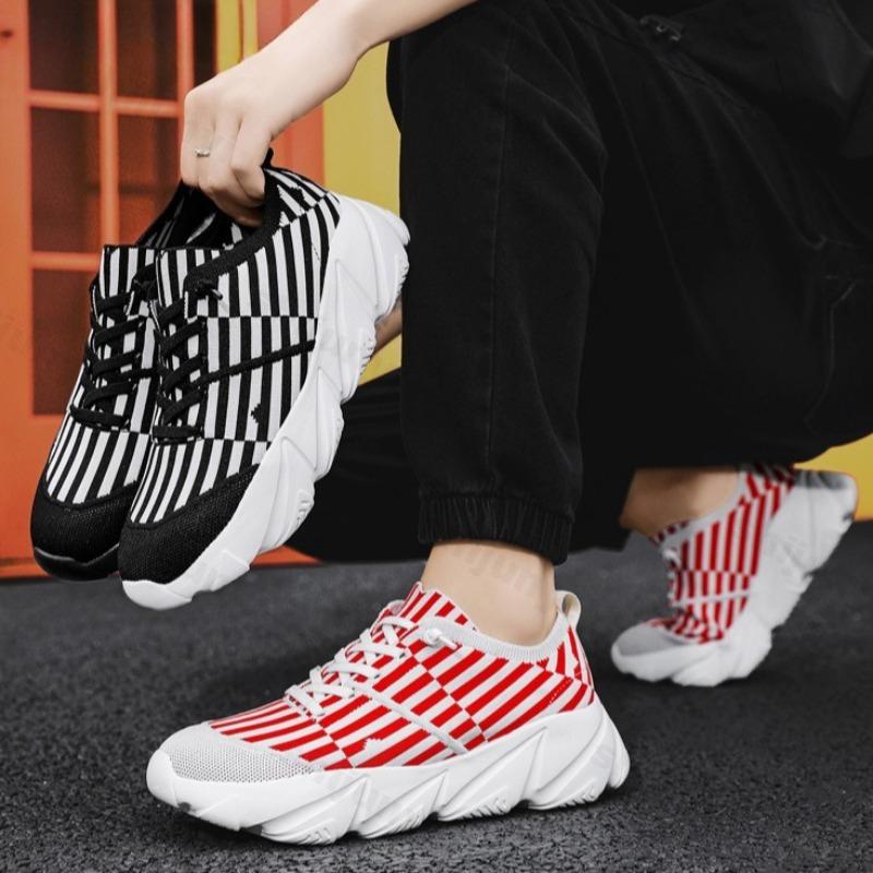 Fashion 2025 Autumn New Men's Strip Design Fashion Casual Low Top Thick Sole Shoes Fly Weave Breathable Mesh Comfortable Chunky sneakers