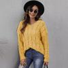 Women's Top, Thickened, Fried Dough Twists Knitted Sweater, V-neck Design, Fashionable Hooded Top, Loose Pullover Sweater