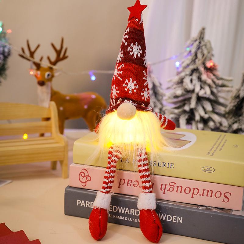 Glowing Faceless Doll with Knit Hat & Long Legs - Christmas Forest Ornament.