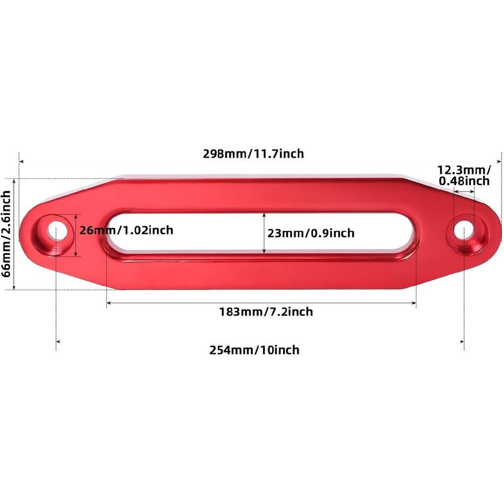 10 Inch Billet Polished Aluminum Bolt-Pattern Hawse Fairlead Synthetic Winch 8000-15000 LBs For ATV/UTV Rope Cable (Anodized Red, 10'')