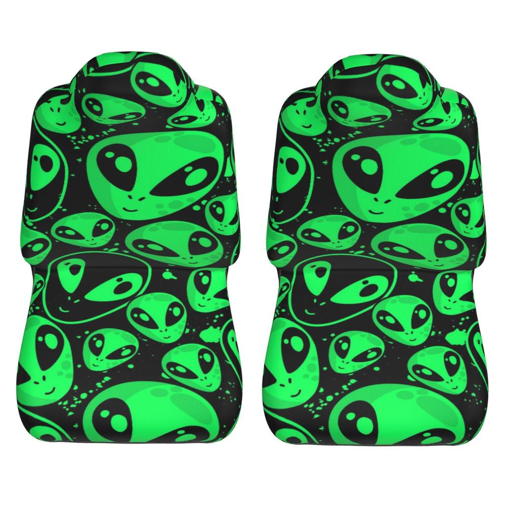 Green Alien UFO Pattern 2 PCS Car Seat Covers Front Auto Seat Cover Breathable Car Bucket Seats Protector Covers Universal Fit