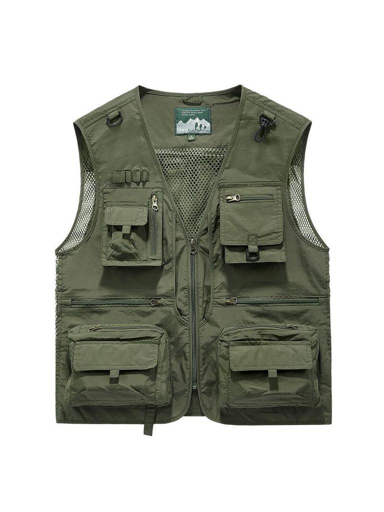 Gilet de pêche en maille à poches multiples à séchage rapide pour homme - Veste décontractée d'extérieur Printemps & Automne