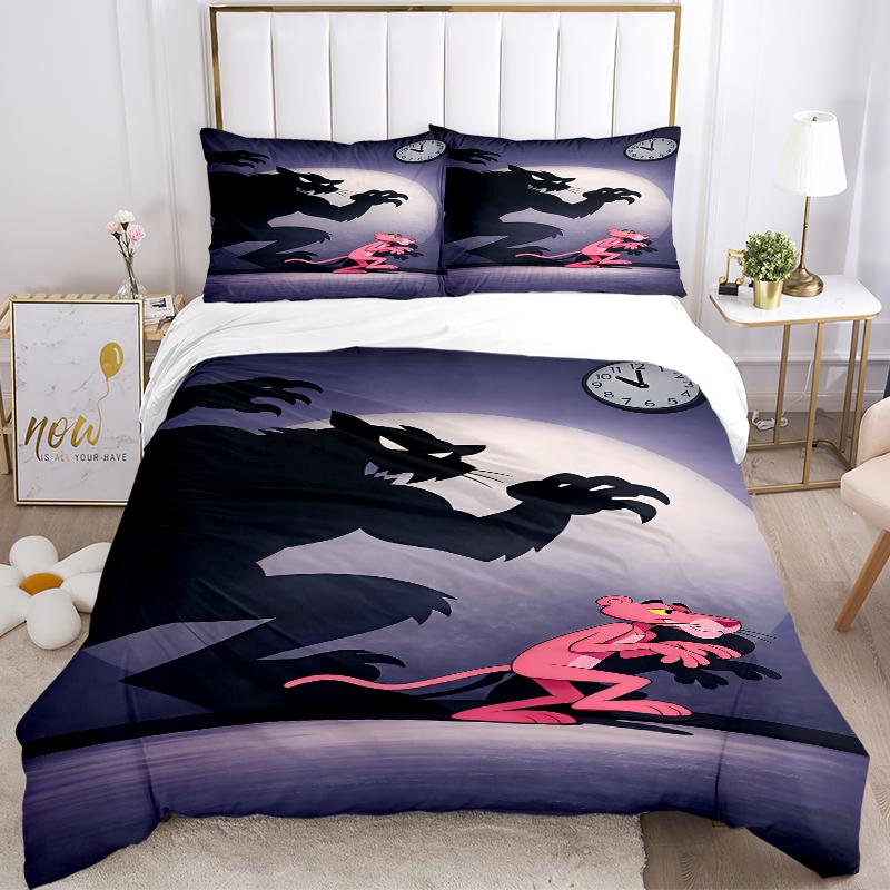 3Pcs Pink Panther Vs Wolf Bedding Sets For All Sizes New 3D Printed Bed Cover Comforter Duvet Cover Pillowcase Bedroom Decoration