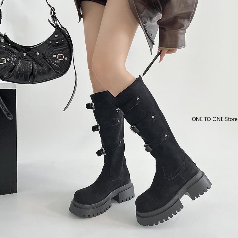 Plattform Höga Stövlar Dam Plattor Mocka Mode Vinter Skor Dam 2025 Trend Designer Gående Goth Chelsea Stövlar Dam Skor