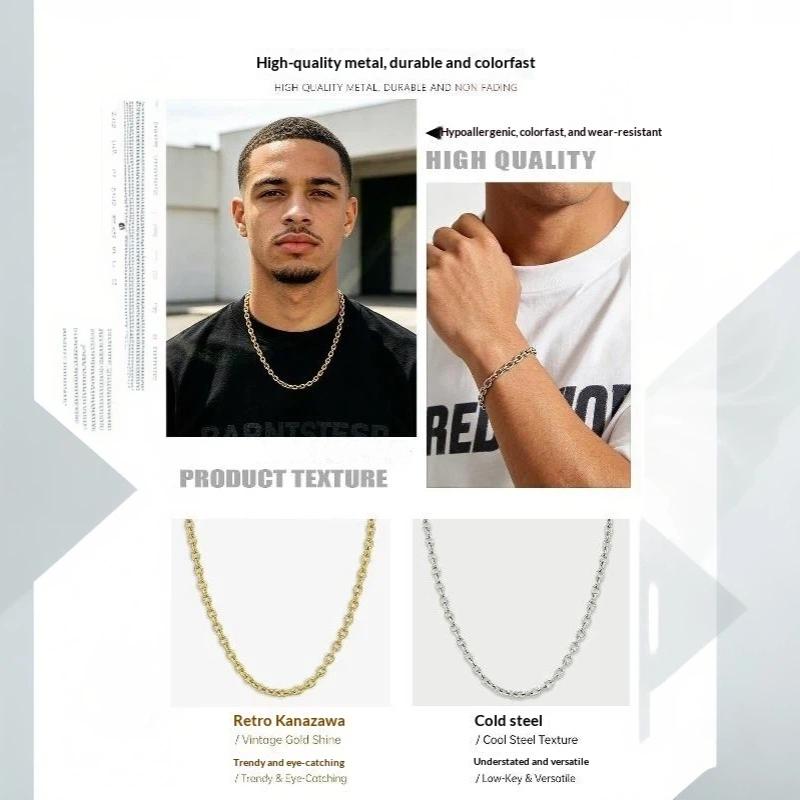 Stainless Steel High Polish Simple Lockbone Chain Unisex Commuter Versatile Non-Fading Basic O-Link Necklace