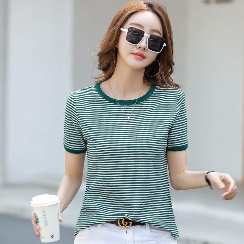 Gestreiftes Kurzarm-Damen-T-Shirt - Schwarz & Weiß, Trendy, Lockerer Europäischer & Amerikanischer Stil (Sommer 2023)