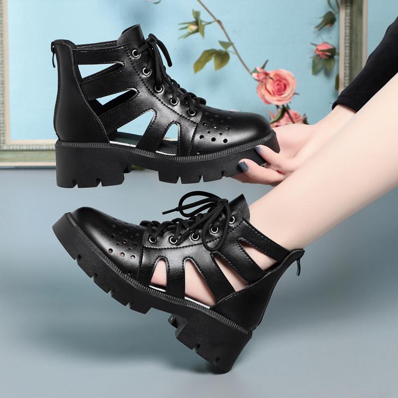 

Модные летние женские ботинки AIYUQI 2025 Новые повседневные сетчатые ботильоны Женские ботинки в британском стиле из натуральной кожи Женские крутые ботинки 41 чёрный