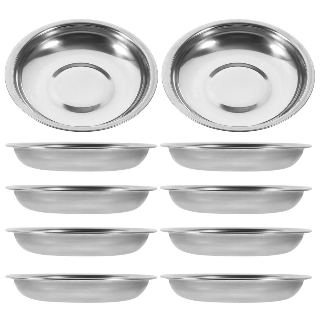 10 Pcs Disc Set Mustard Dishes Sauce Dispenser Mixing Bowl Soy Bowls Stainless Steel Food Appetizer Serving Plate Dessert