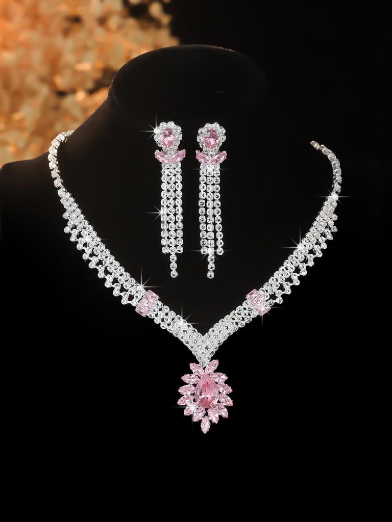 Elegant Rhinestone Zirconia Necklace & Jewelry Set for Bridal & Evening Wear