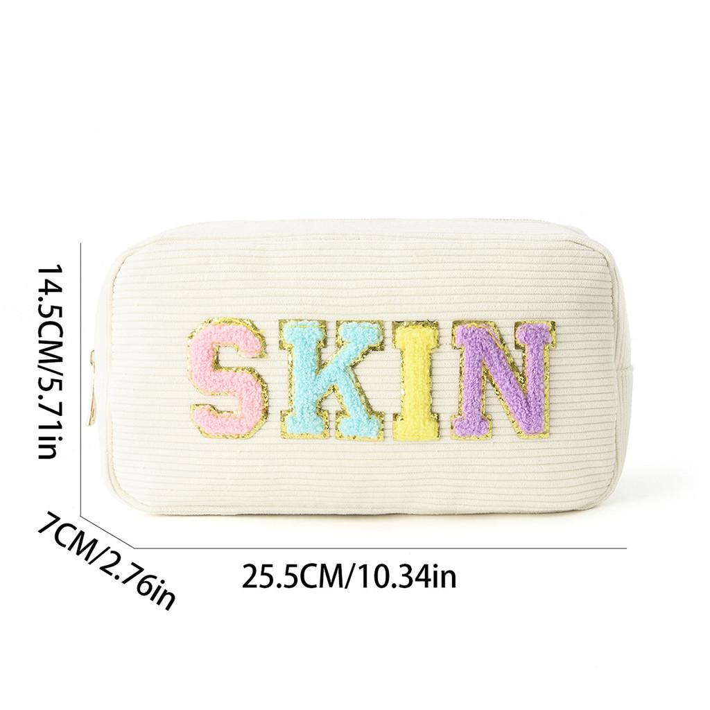 Letter Design Corduroy Toiletry Organizer With Breathable Fabric For Daily Use