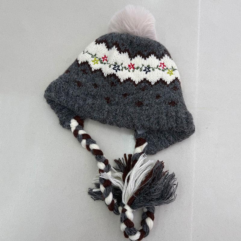Vintage Fair Island Jacquard Knitted Wool Hat Women's Winter Thickened Strap Warm Ear Protector Lei Feng Hat Travel Cold