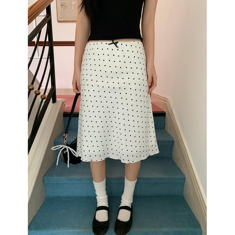 Women s 2025 A-line High-Waist Polka Dot Skirt - Summer French Niche Style Medium