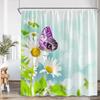 Flower Butterfly Shower Curtain Pink Purple Flowering Plant Art Bathroom Decorations Shower Curtain With Hook