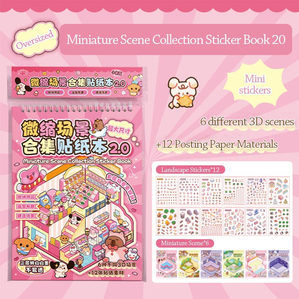 Новая 3D-книжка-наклейка с пейзажами ПЭТ Милые Капибары Миниатюрные Сцены Наклейки 6 Сцен DIY Карманный Набор Сцен для Детей