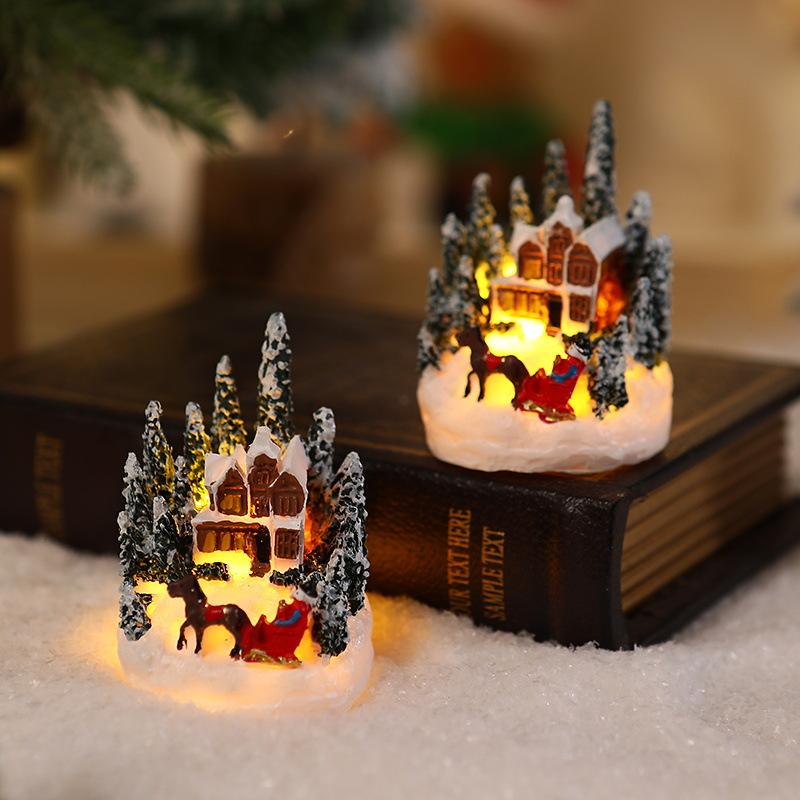 Christmas Decorations Resin House Luminous Ornaments Christmas Tree Micro Landscape Christmas Small House Christmas Gift