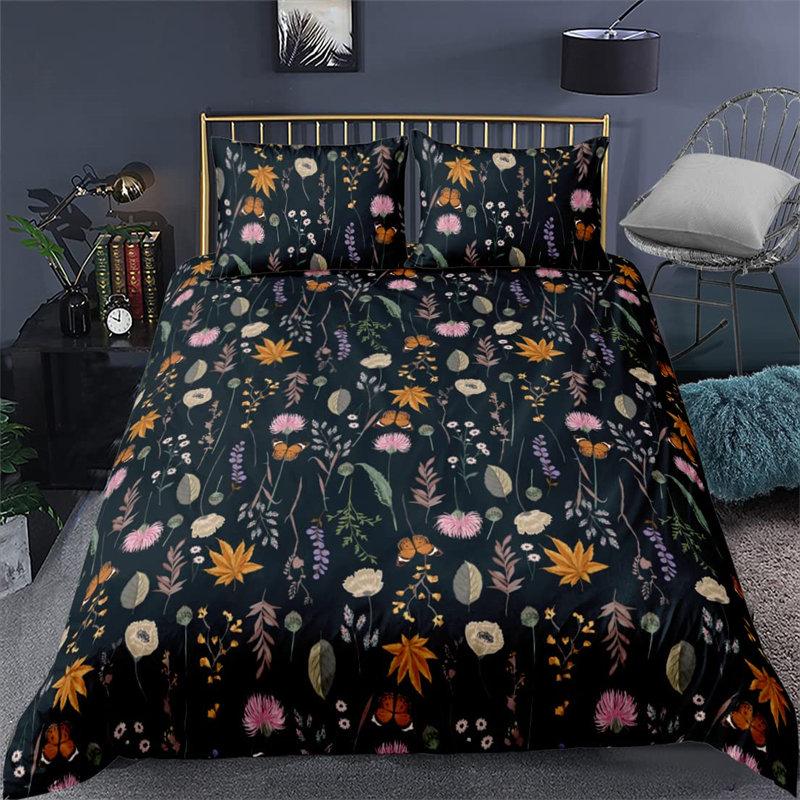 Vibrant Botanical Floral Duvet Cover Twin Size Lotus Flower Leaves Bedding Set Soft Tropical Palm Tree Quilt Cover Pillowcases