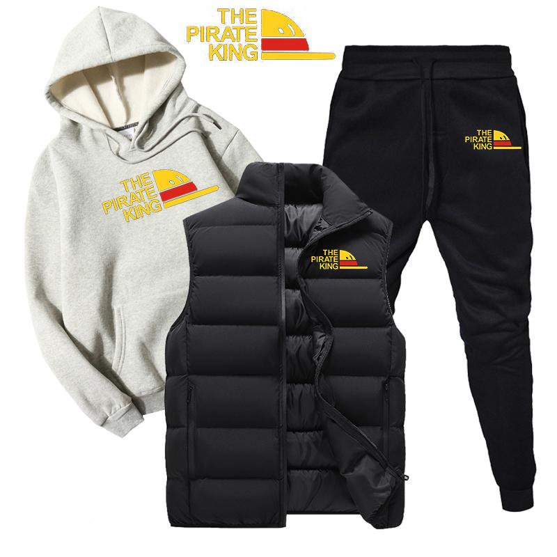 

Men Women Print Hoodies 3 Piece Set Autumn Winter Cotton Hoodies+Vest+Pants Male Cotton Tracksuit M