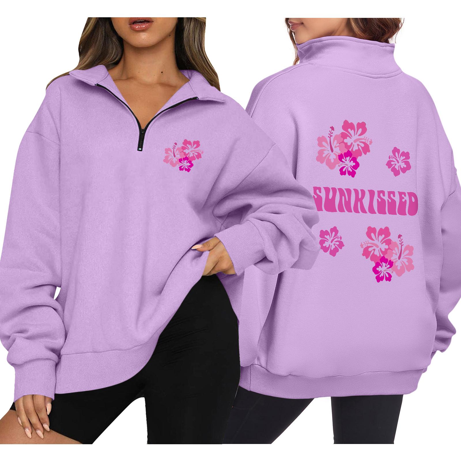 

Женская повседневная модная толстовка с длинным рукавом и принтом на молнии XL фиолетовый