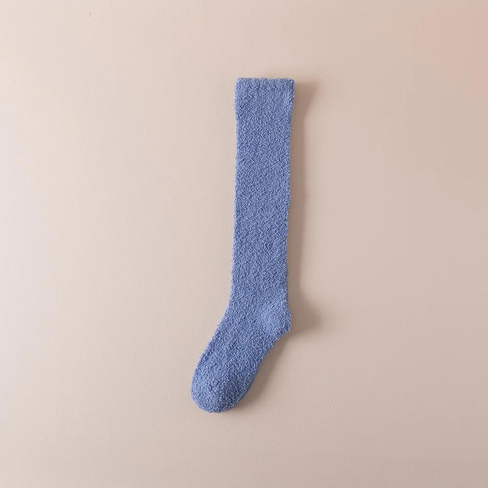 New Soft Coral Fleece Women Stockings Winter Solid Color Warm Thigh High Stockings Home Keep Warm Over Knee High Long Socks