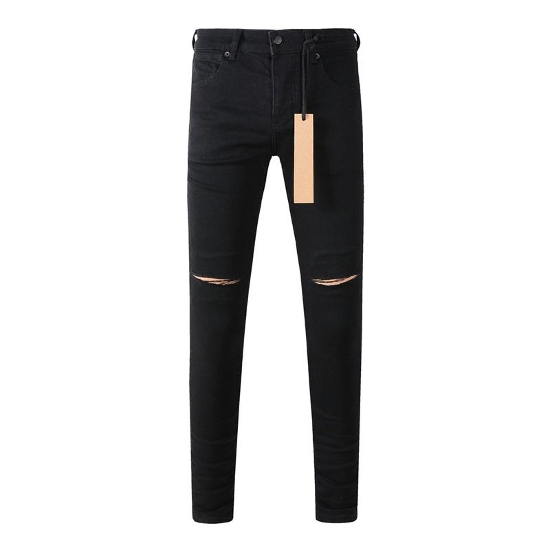 STREETRICH High Street Men's Jeans Low Rise Stretch Skinny Button Fly Ripped Hold Black Pants