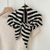 Solid Color Knitted Triangle Scarf Striped Cross Neckerchief Sweet Cross Scarves  Autumn Winter