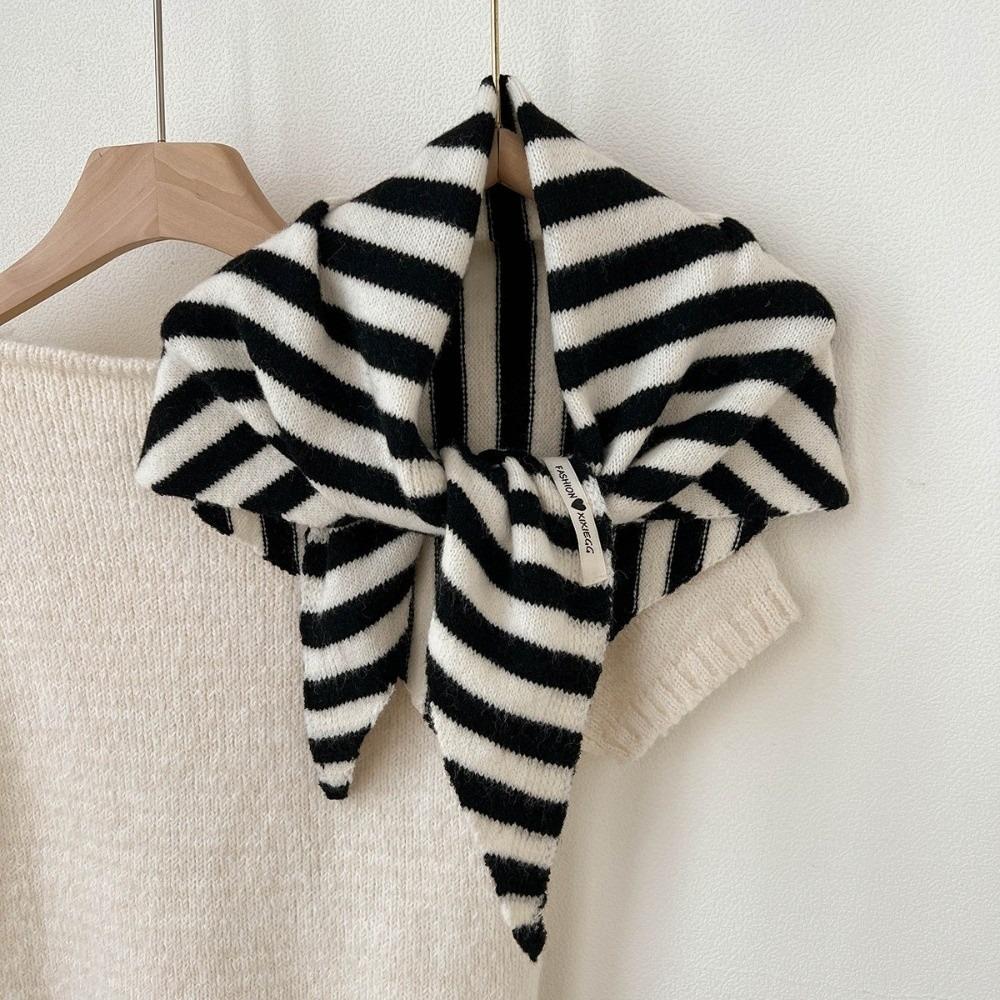 Solid Color Knitted Triangle Scarf Striped Cross Neckerchief Sweet Cross Scarves Autumn Winter