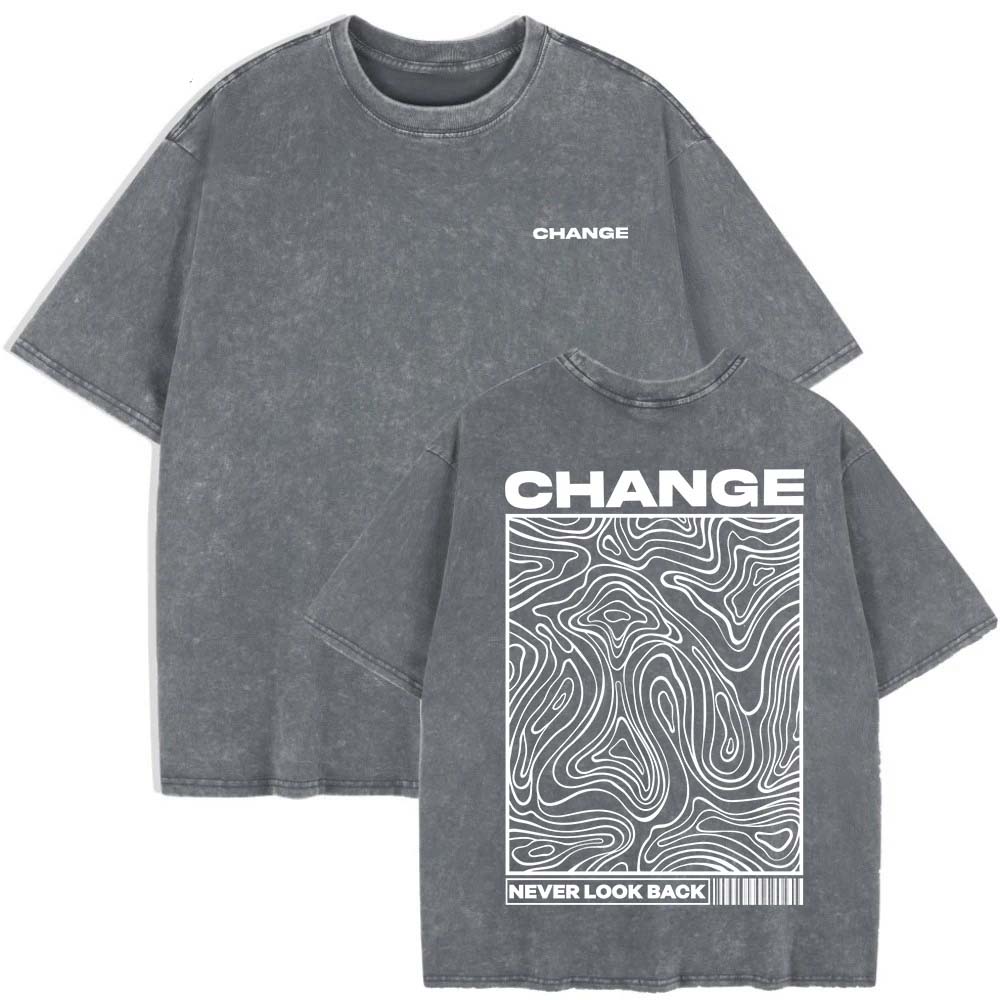 

Change Never Look Back Printed Washed T-Shirts Womens Cotton Oversize T Shirt Summer Short Sleeve Tops Clothes S