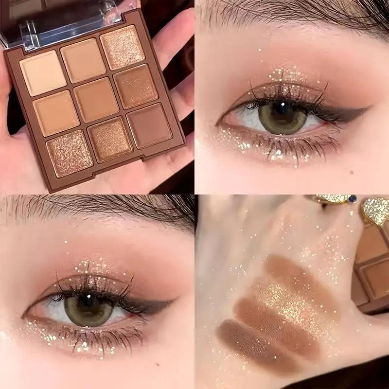 9 Colors Chocolate Eye Shadow Palette Pearly Matte Earth Color Eyeshadow Pallete Shiny Sequins Eye Pigments Lasting Makeup